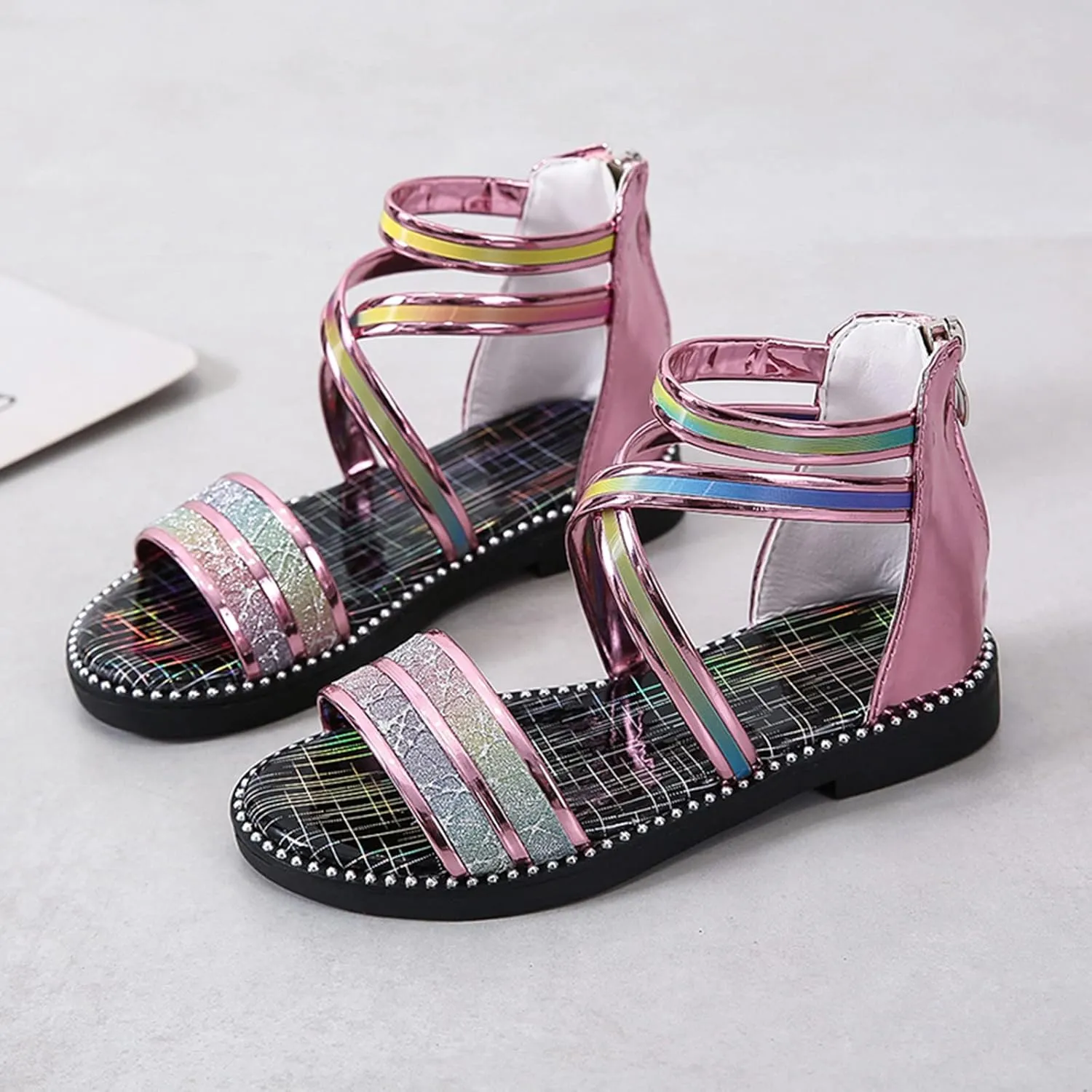 Shoes for Kids,Girls Sandals with Zipper Strappy Sandals Toddler Princess Shoes Dress Shoes 2-12 Years