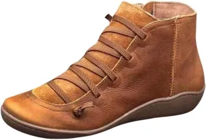 Short Booties For Women Dressy Orthopedic Ankle Boots Leather Flat Boots Vintage Side Zip Booties Walking Sneaker