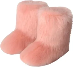 Slip on Snow Boots for Women Waterproof Womens Winter Snow Boots Slip on Fuzzy Knee High Winter Boots for Women Womens Mid Calf Fur Lined Bow Winter Snow Boots Botas Termicas Para Mujer
