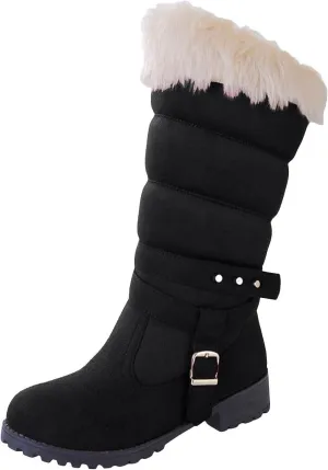 Snow Boots For Women Fur Boots Fashion Classic High Top Warm Padded Zipper Low Heel Round Toe Women's Snow Boots