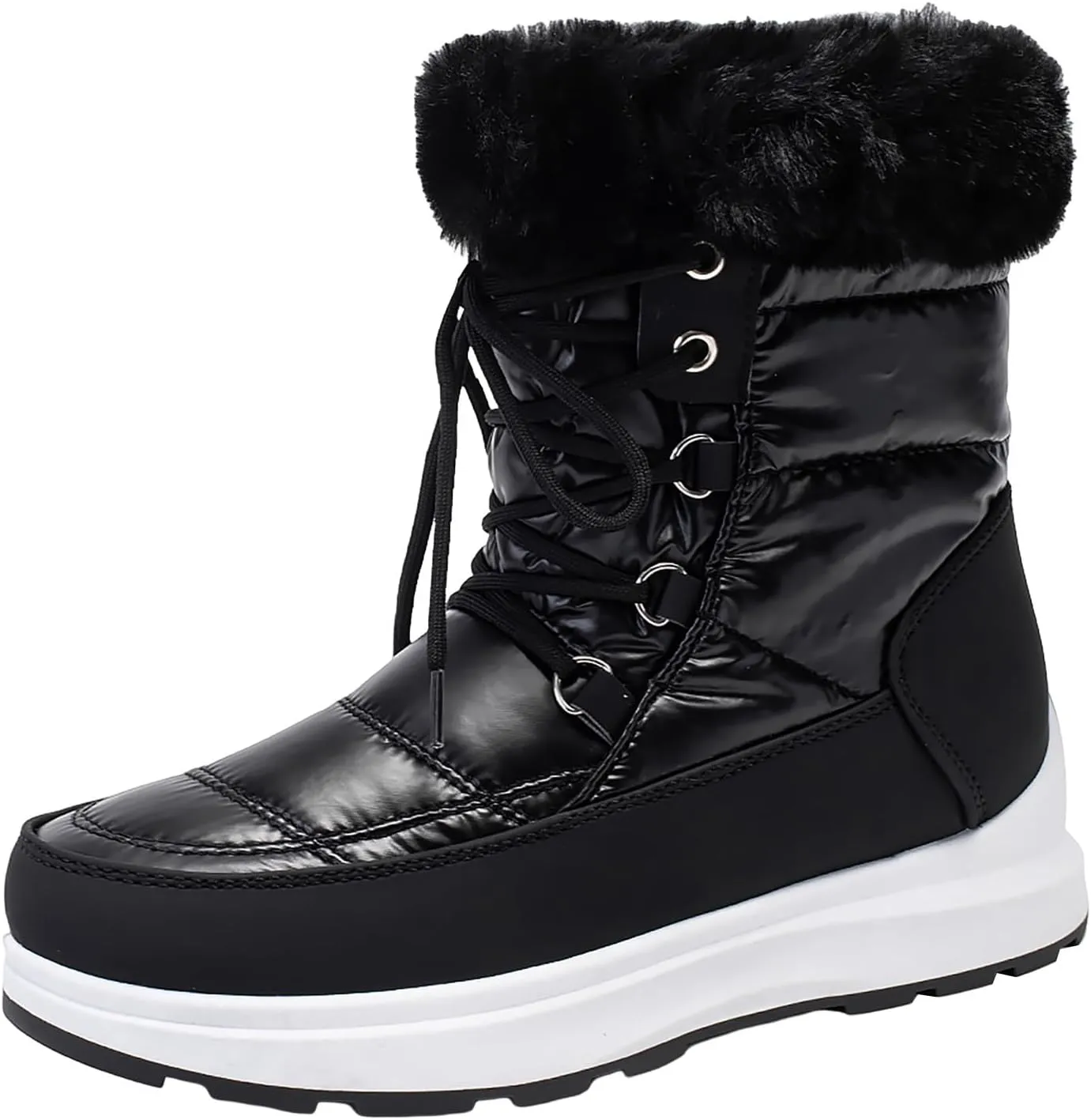 Snow Boots for Women Platform Boots Winter Thick Bottom Flat Heel Waterproof Lace Up Padded Warm Mid-Calf Snow Boots