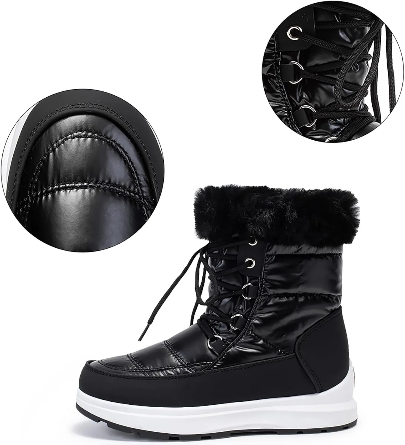 Snow Boots for Women Platform Boots Winter Thick Bottom Flat Heel Waterproof Lace Up Padded Warm Mid-Calf Snow Boots