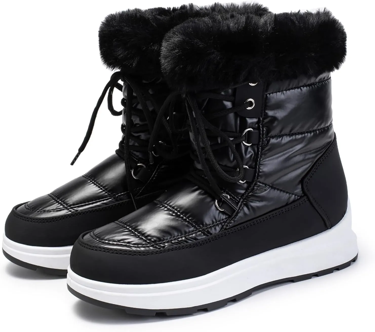 Snow Boots for Women Platform Boots Winter Thick Bottom Flat Heel Waterproof Lace Up Padded Warm Mid-Calf Snow Boots