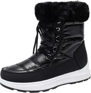 Snow Boots for Women Platform Boots Winter Thick Bottom Flat Heel Waterproof Lace Up Padded Warm Mid-Calf Snow Boots