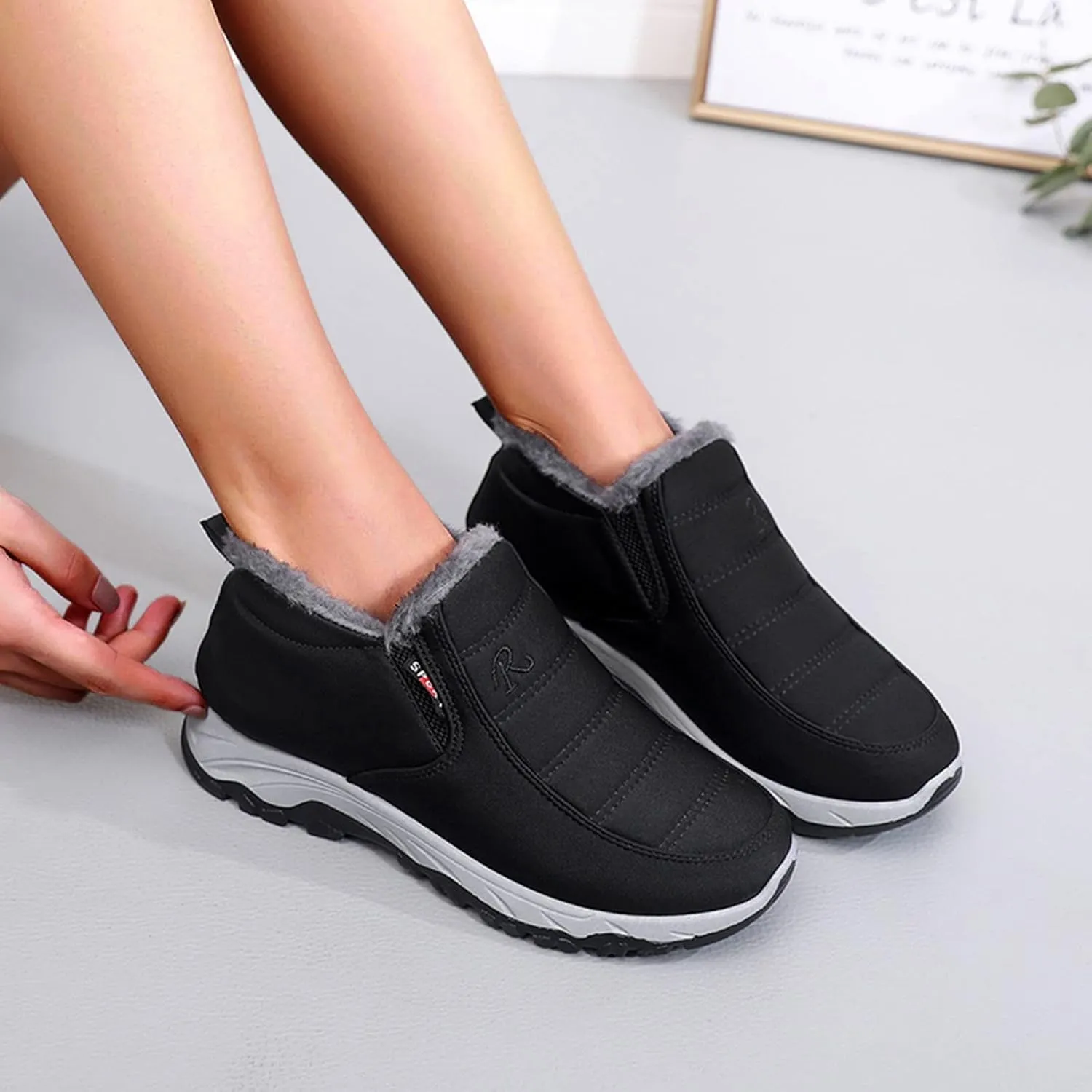 Snow Boots for Women Waterproof Wide Womens Boots Winter Waterproof Fur Boots for Women Winter White White and Brown Slipper Boots for Women Outdoor Botas Calientes Para Mujer De Invierno