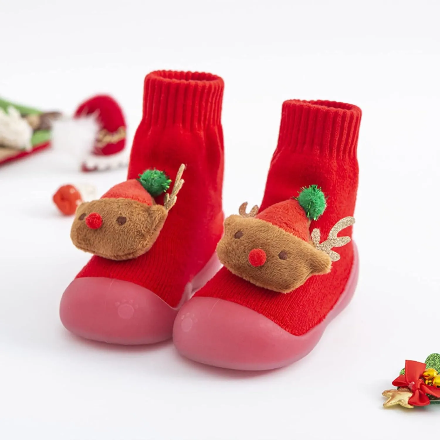 Sock Shoes Toddler,Christmas Infant Baby Boys Girls Cartoon Ears Floor Socks Non Slip Baby Step Shoes Socks Booties