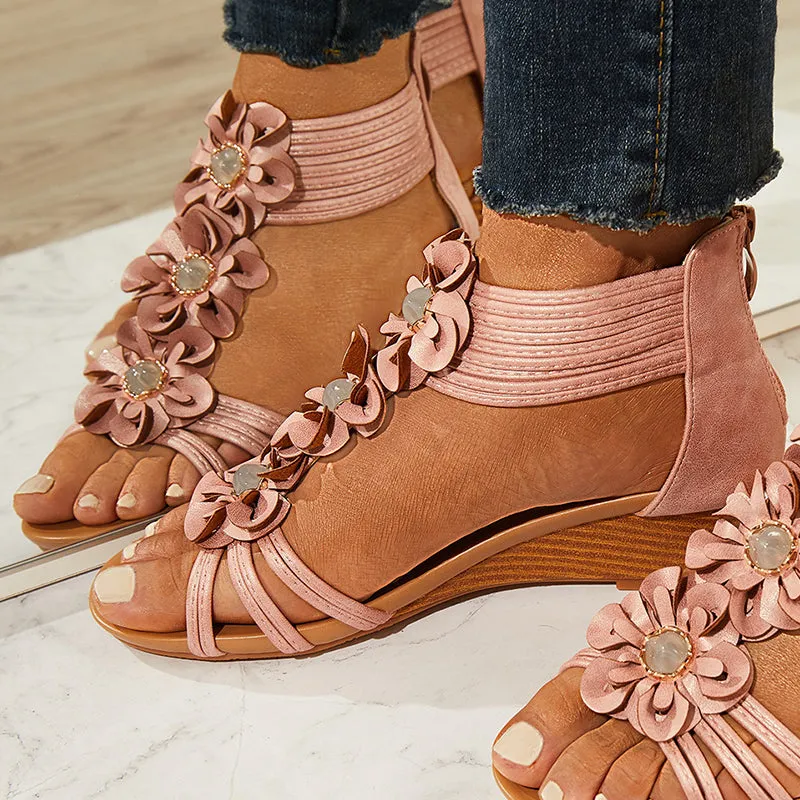 Sohiwoo Women Casual Walking Wedge Sandals Retro Summer Beach Soft Sandals