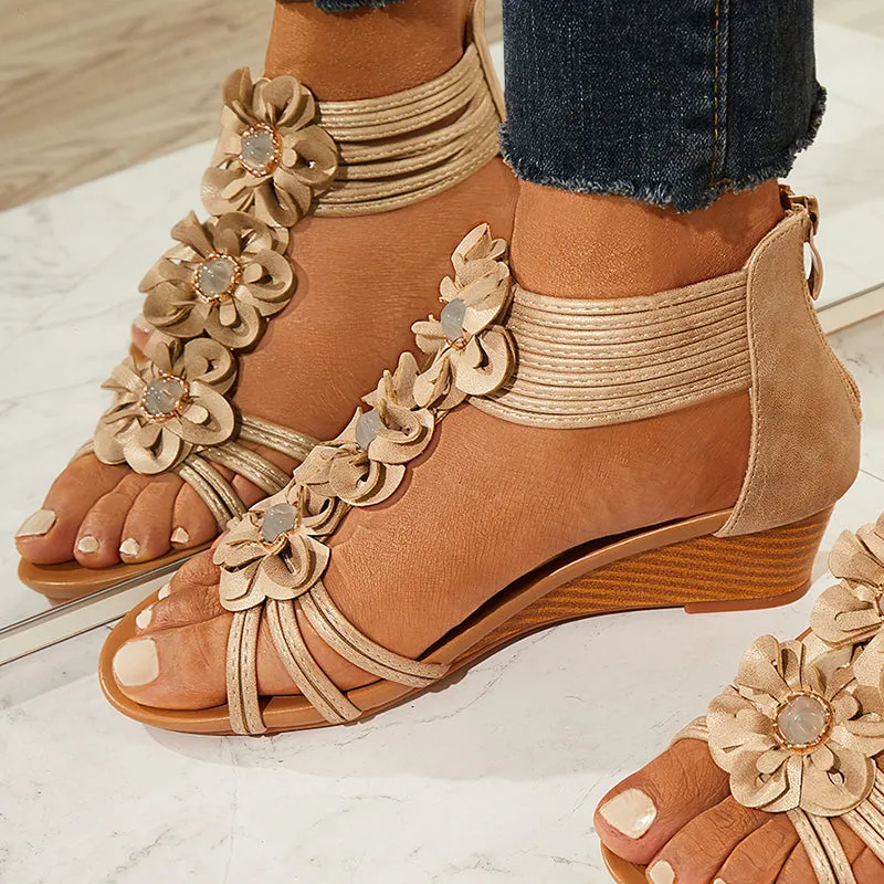 Sohiwoo Women Casual Walking Wedge Sandals Retro Summer Beach Soft Sandals