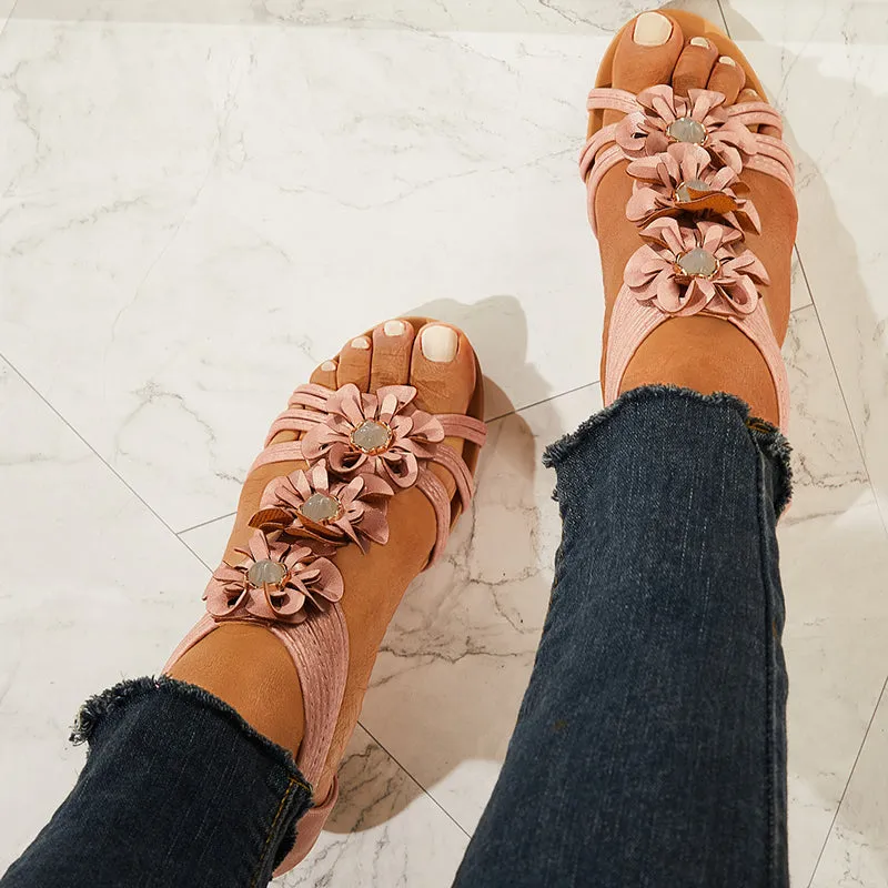 Sohiwoo Women Casual Walking Wedge Sandals Retro Summer Beach Soft Sandals