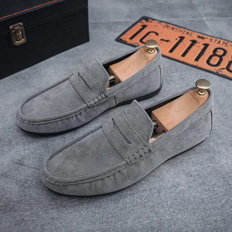 TAYGUM Men's Loafers Round Toe Suede Vamp Penny Loafer Shoe Flat Heel Resistant Lightweight Walking Casual Slip On