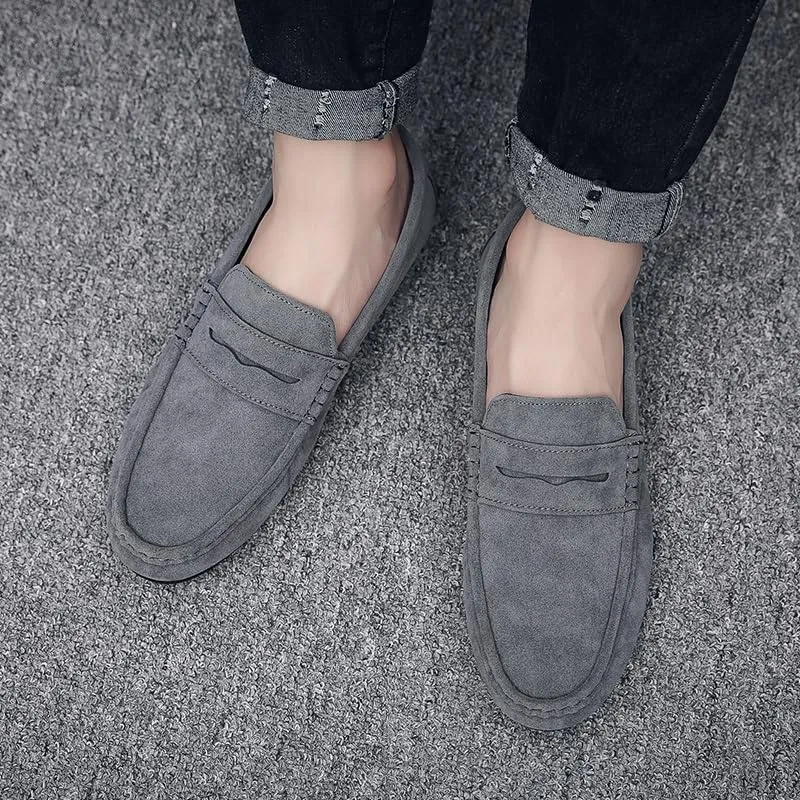 TAYGUM Men's Loafers Round Toe Suede Vamp Penny Loafer Shoe Flat Heel Resistant Lightweight Walking Casual Slip On