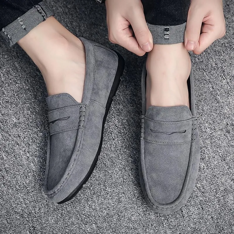 TAYGUM Men's Loafers Round Toe Suede Vamp Penny Loafer Shoe Flat Heel Resistant Lightweight Walking Casual Slip On