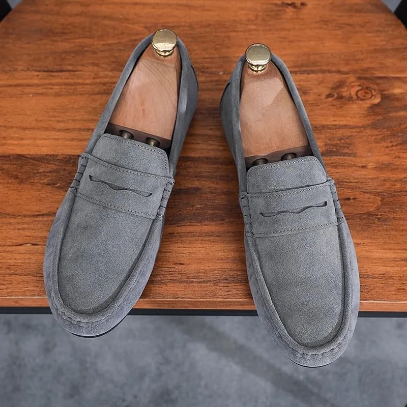 TAYGUM Men's Loafers Round Toe Suede Vamp Penny Loafer Shoe Flat Heel Resistant Lightweight Walking Casual Slip On
