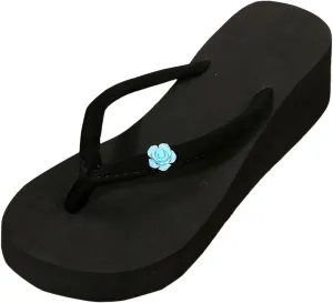 Thong Sandals for Walking Women's Wedge Heel Beach Flip Flops Flower Beach Flip Flops Thick Bottom
