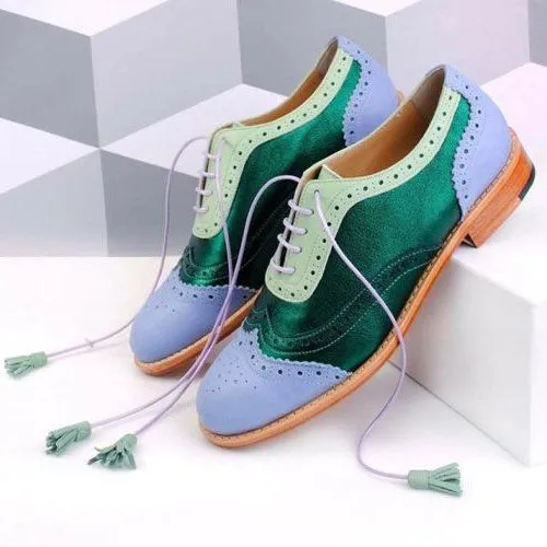 Three Tone Oxford Lace up Wingtip Brogue Shoe