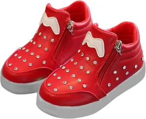 Toddler Pearl Flat Sneaker Ankle Side Zipper Soft Sole Sport Shoes Outdoor Baby Boys Kids First Walking Non Slip Running