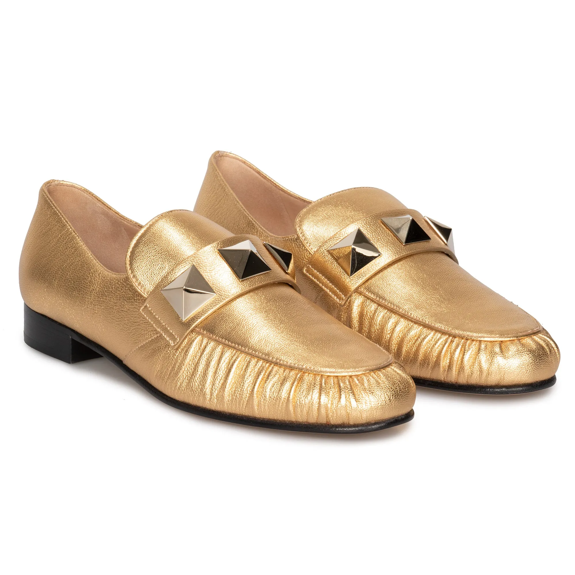 Valentino Macro Stud Loafers in Gold
