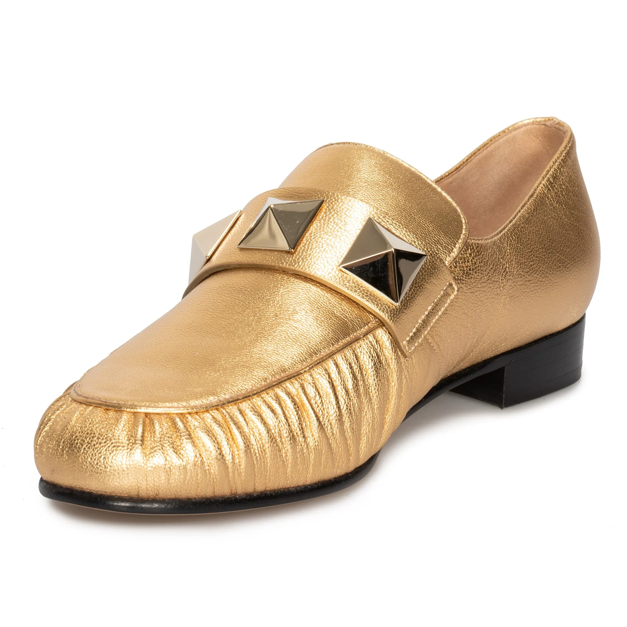 Valentino Macro Stud Loafers in Gold