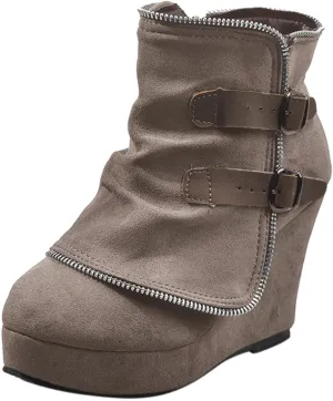 Vintage Ankle Boots for Women Womens Boots Round Toe Solid Color Suede Slope Heel Buckle Waterproof Short Boots Shoes