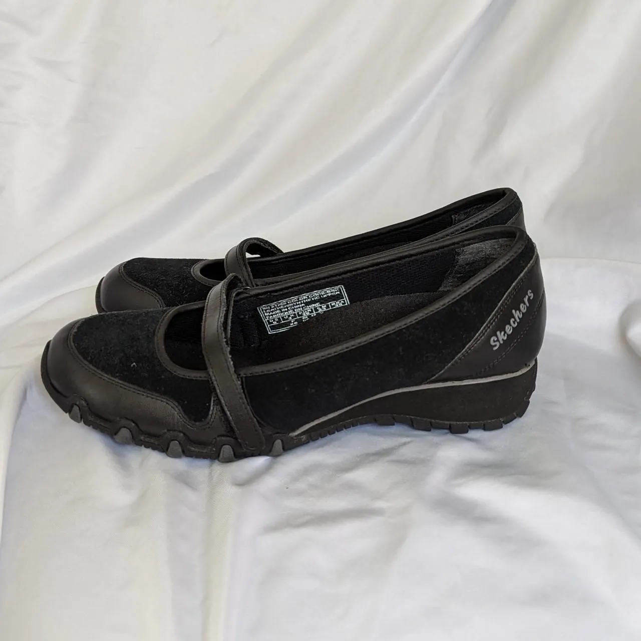 Vintage Black Skechers Wedge Ballerina Velcro Mary Jane Sneakers