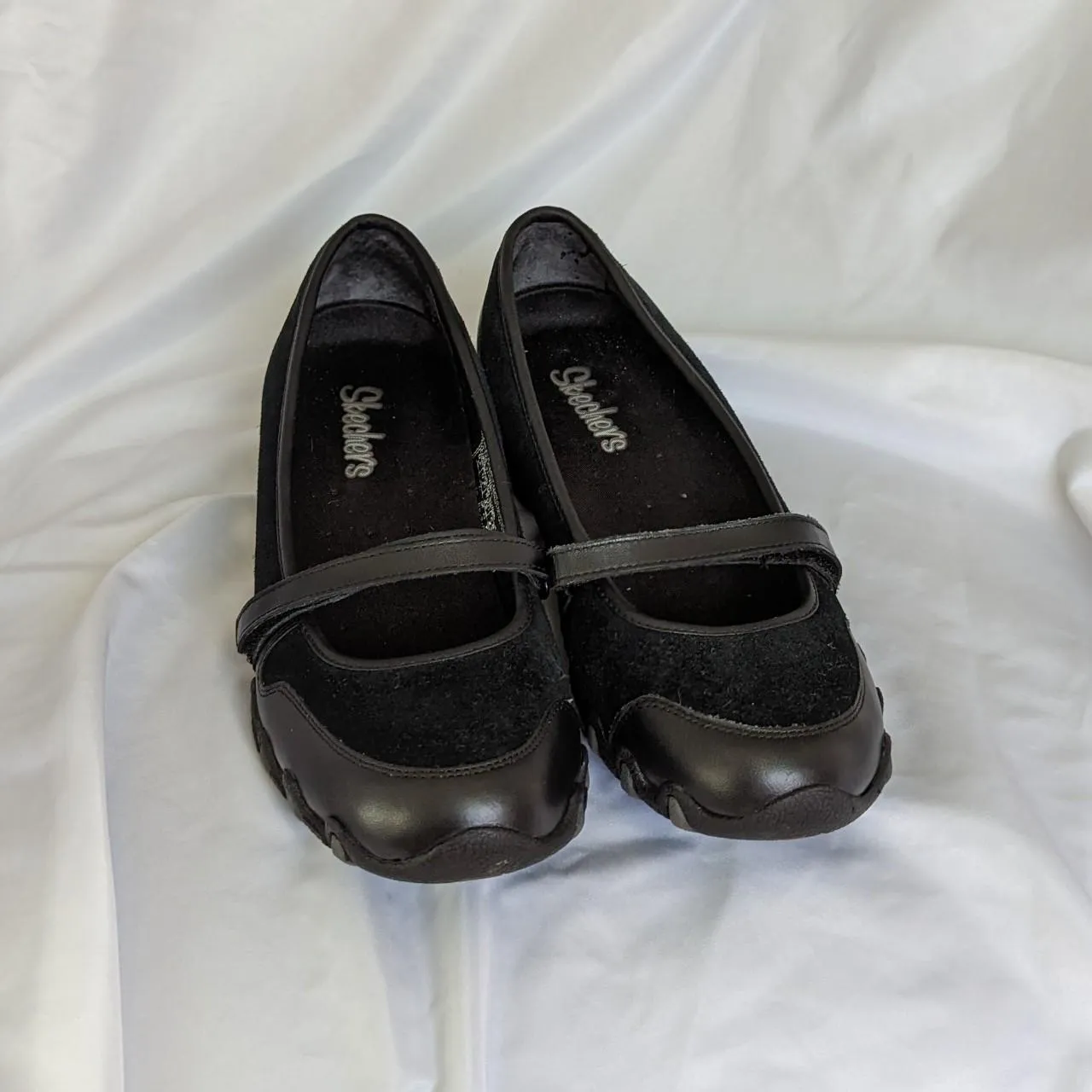 Vintage Black Skechers Wedge Ballerina Velcro Mary Jane Sneakers