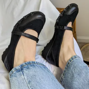 Vintage Black Skechers Wedge Ballerina Velcro Mary Jane Sneakers