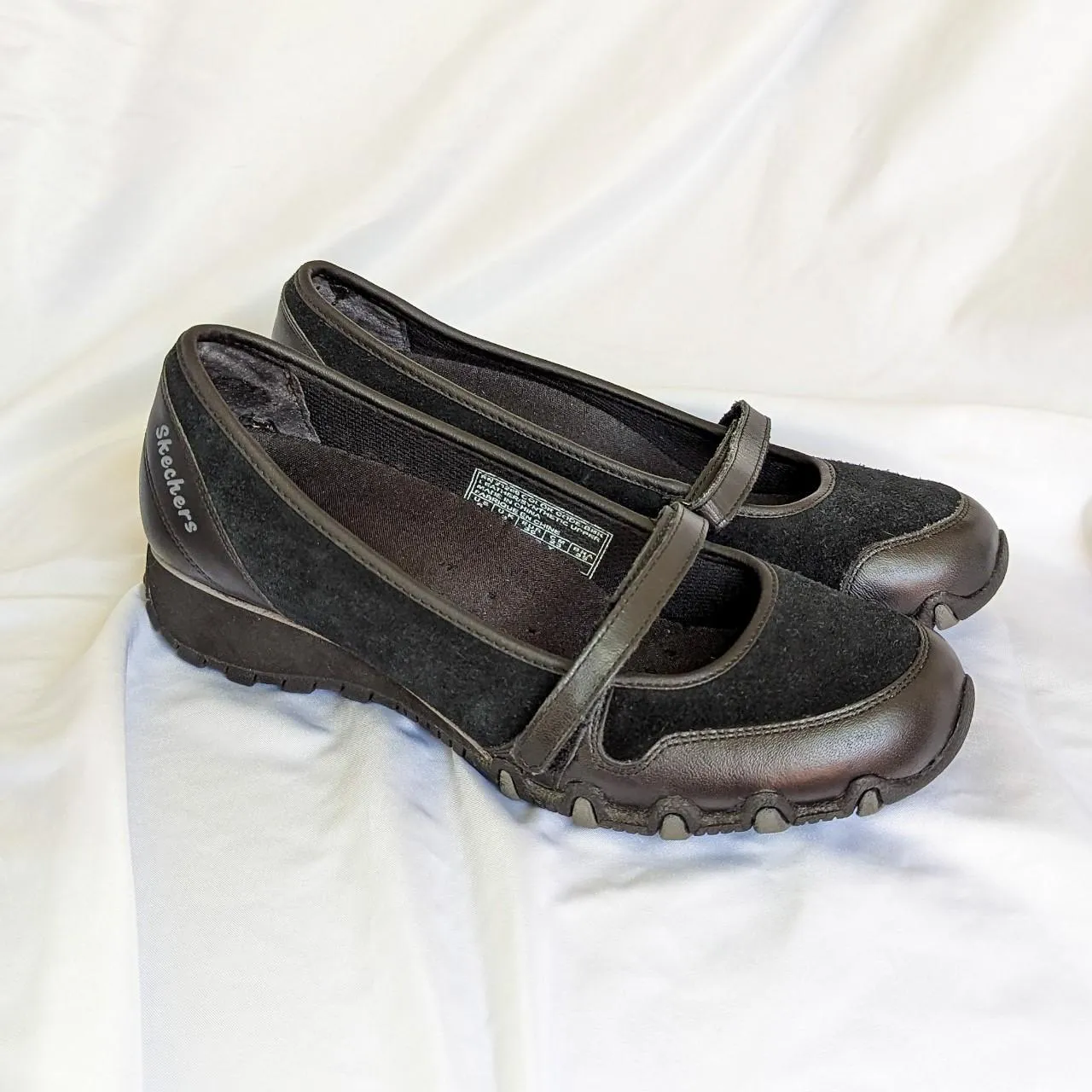 Vintage Black Skechers Wedge Ballerina Velcro Mary Jane Sneakers