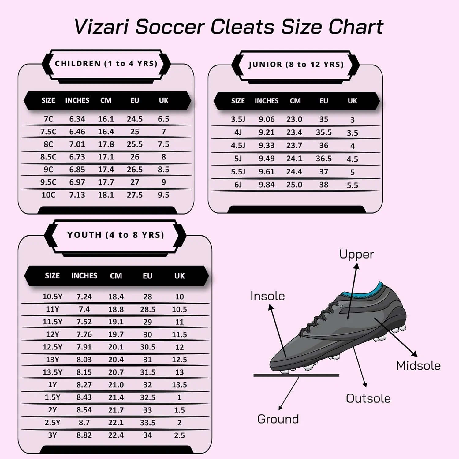 Vizari Soccer Cleats Boys Girls | Youth Firm Ground Football Shoes | Athletic Outdoor Training & Match