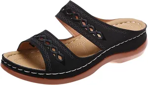 Walking Sandals Women Comfort Arch Support Original Orthotic Flip Flops Dressy Summer Orthopedic Sandals Slide (Color : Black, Size : 6)