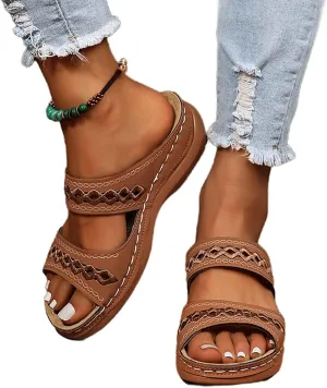 Walking Sandals Women Comfort Arch Support Original Orthotic Flip Flops Dressy Summer Orthopedic Sandals Slide (Color : Brown, Size : 5.5)