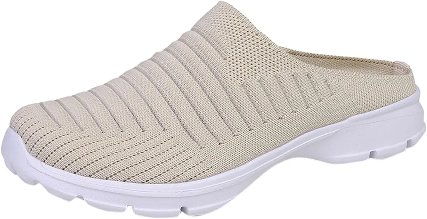 Walking Shoes Women 2025 Womens Breathable Mesh Backless Walk Mules Sneaker Fashion Knitted Backless Open Back Slip on Lightweight Walking Shoes