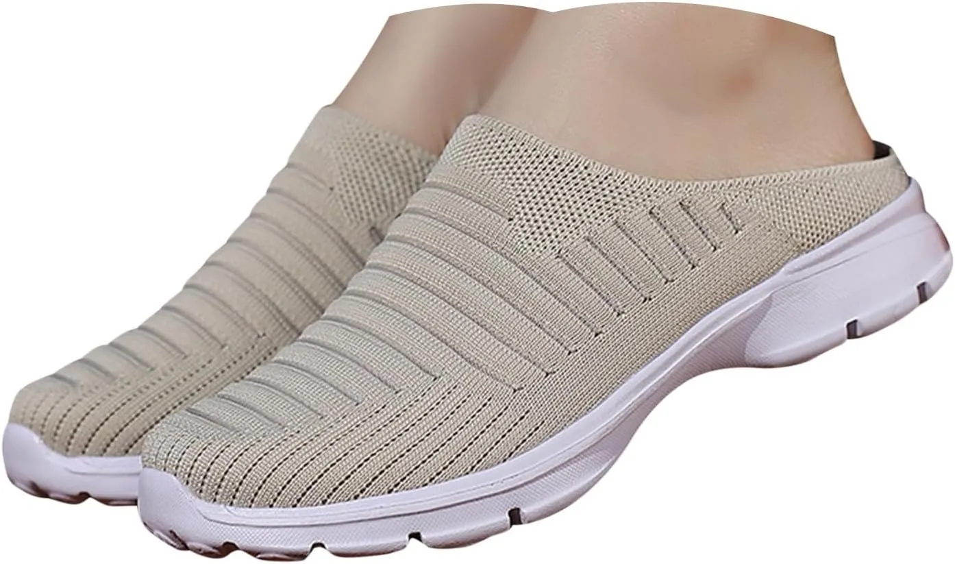 Walking Shoes Women 2025 Womens Breathable Mesh Backless Walk Mules Sneaker Fashion Knitted Backless Open Back Slip on Lightweight Walking Shoes
