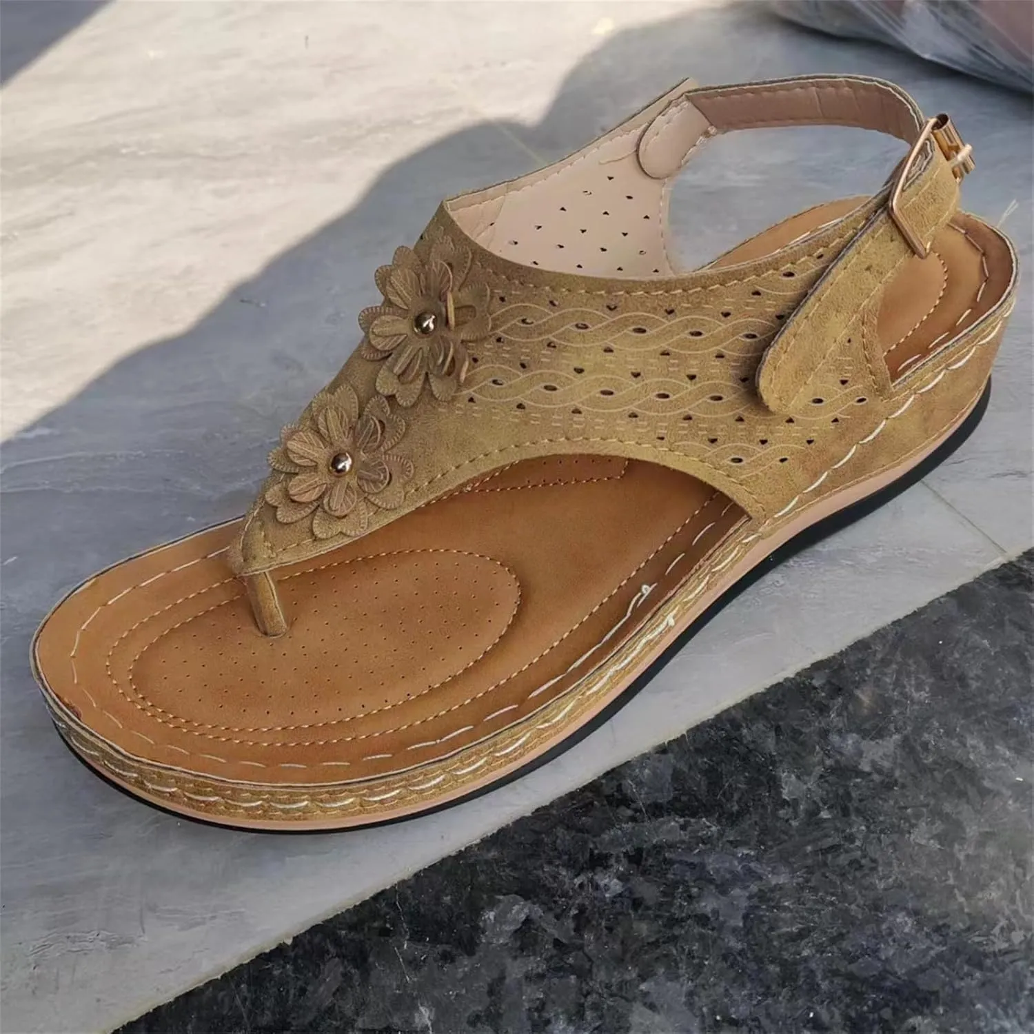 Wedge Orthopedic Sandals for Women Comfortable Non-Slip Flip Flops Soft Cushion Leather Walking Thong Sandals Lightweight Summer Beach Shoes Casual & Dressy Summer Shoes