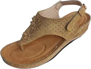 Wedge Orthopedic Sandals for Women Comfortable Non-Slip Flip Flops Soft Cushion Leather Walking Thong Sandals Lightweight Summer Beach Shoes Casual & Dressy Summer Shoes