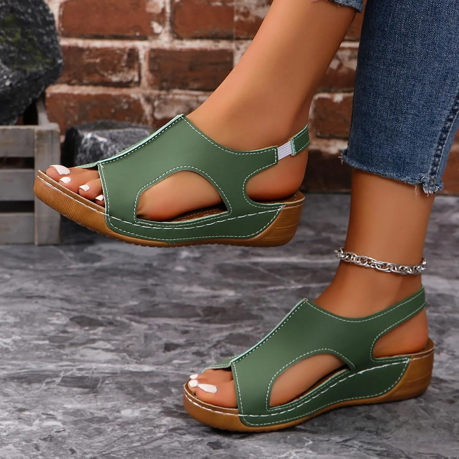 Wedge Sandals for Women Summer Dressy Open Toe Ankle Strap Orthopedic Platform Sandals Comfortable Low Wedges Sandals Shoes