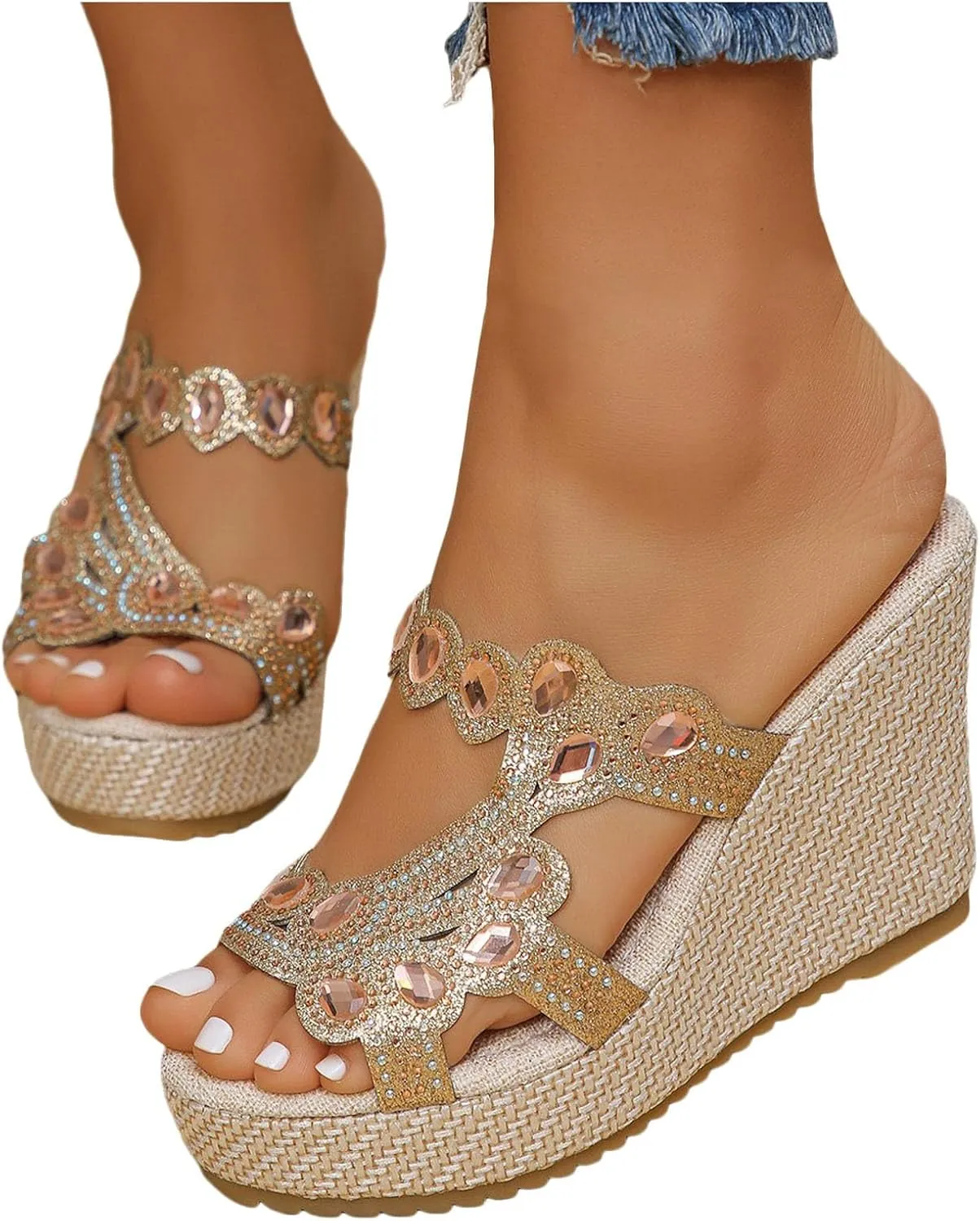 Wedge Sandals, White Summer Mules, Women's Washable Breathable Beach Casual Shoes, Strappy, Lightweight