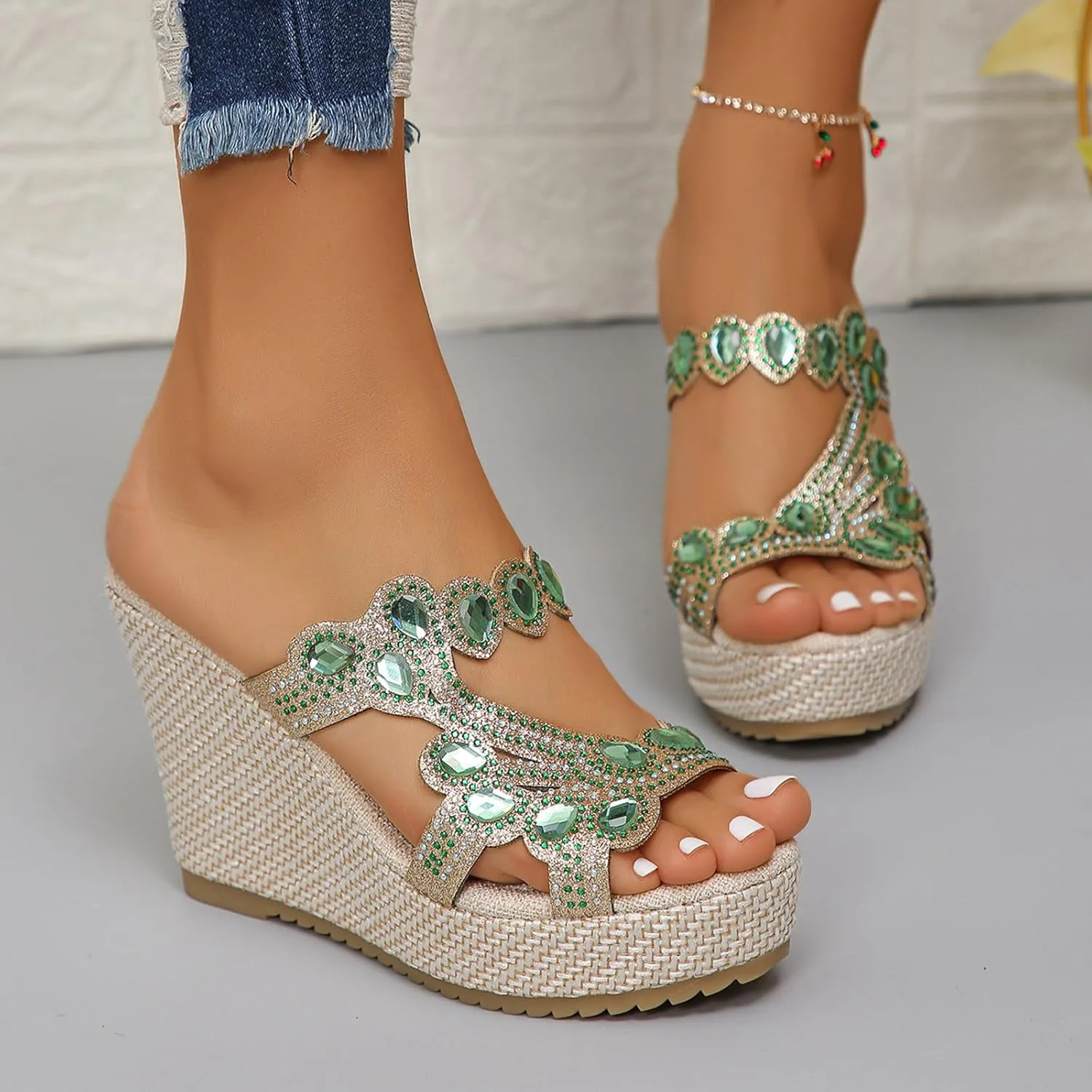Wedge Sandals, White Summer Mules, Women's Washable Breathable Beach Casual Shoes, Strappy, Lightweight