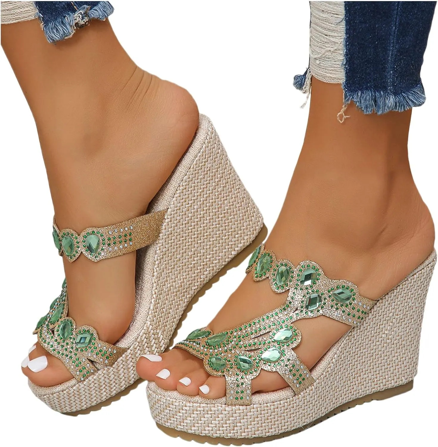 Wedge Sandals, White Summer Mules, Women's Washable Breathable Beach Casual Shoes, Strappy, Lightweight