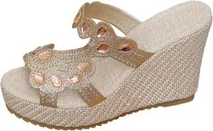 Wedge Sandals, White Summer Mules, Women's Washable Breathable Beach Casual Shoes, Strappy, Lightweight