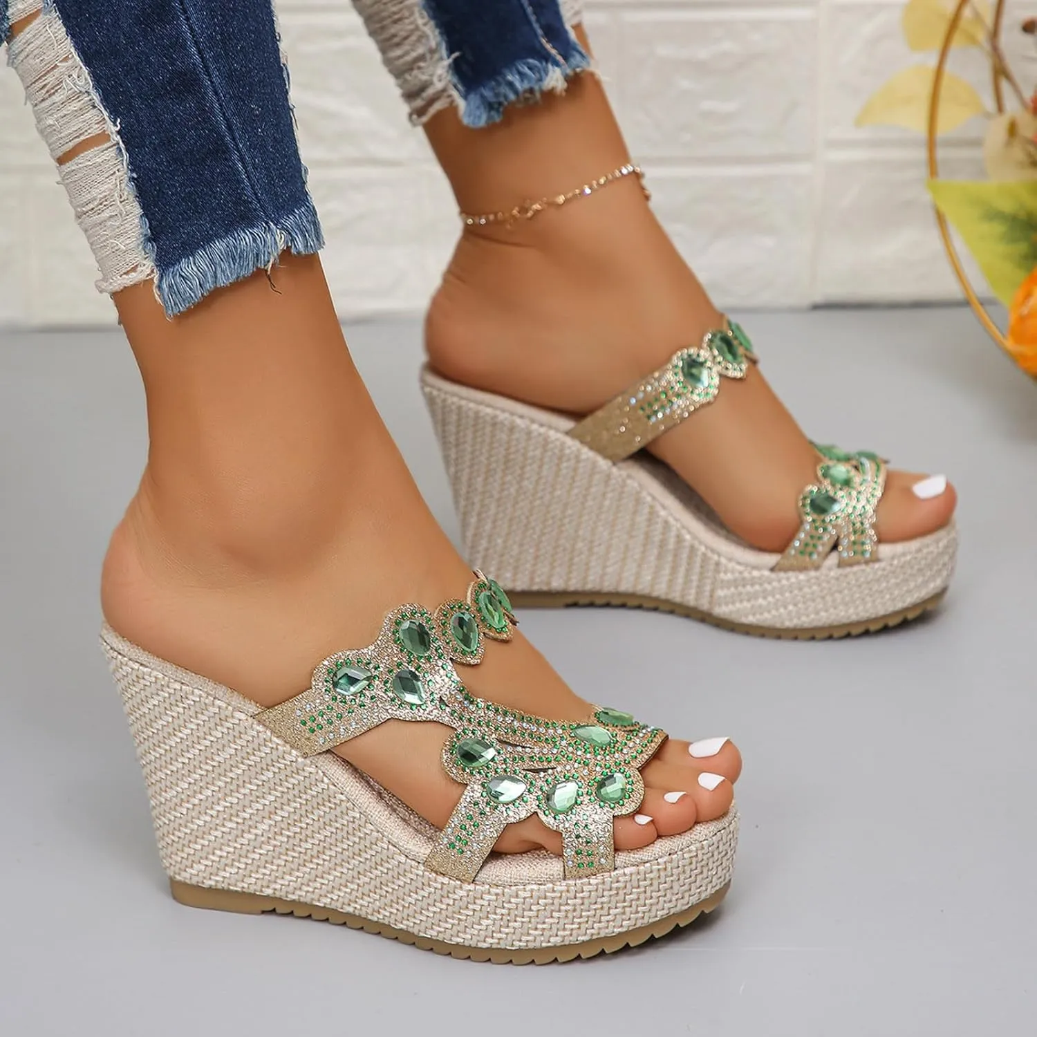 Wedge Sandals, White Summer Mules, Women's Washable Breathable Beach Casual Shoes, Strappy, Lightweight