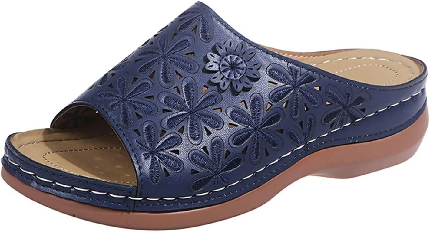 Wide Width Sandals for Women Orthopedic Comfort Slip On Slide Slippers with Arch Support Platform Beach Walking Shoes