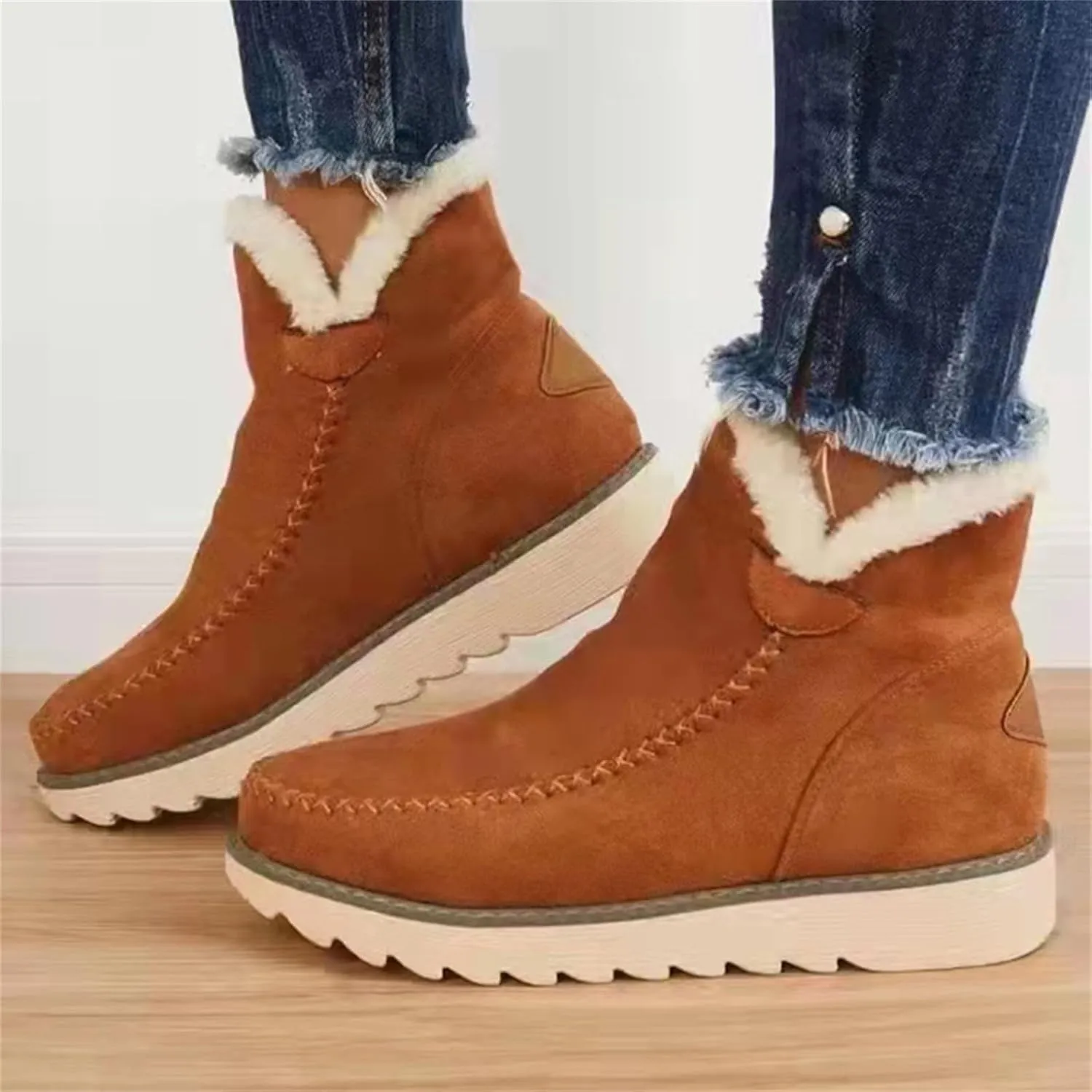 Wide Width Snow Boots Women 11 Women's Faux Fur Boot Furry Fluffy Short Snow Boot Mid-Calf Boots Fur Boots for Women Winter White Zapatos Para Invierno Mujer De Nieve Womens 9.5 Wide Winter Boots