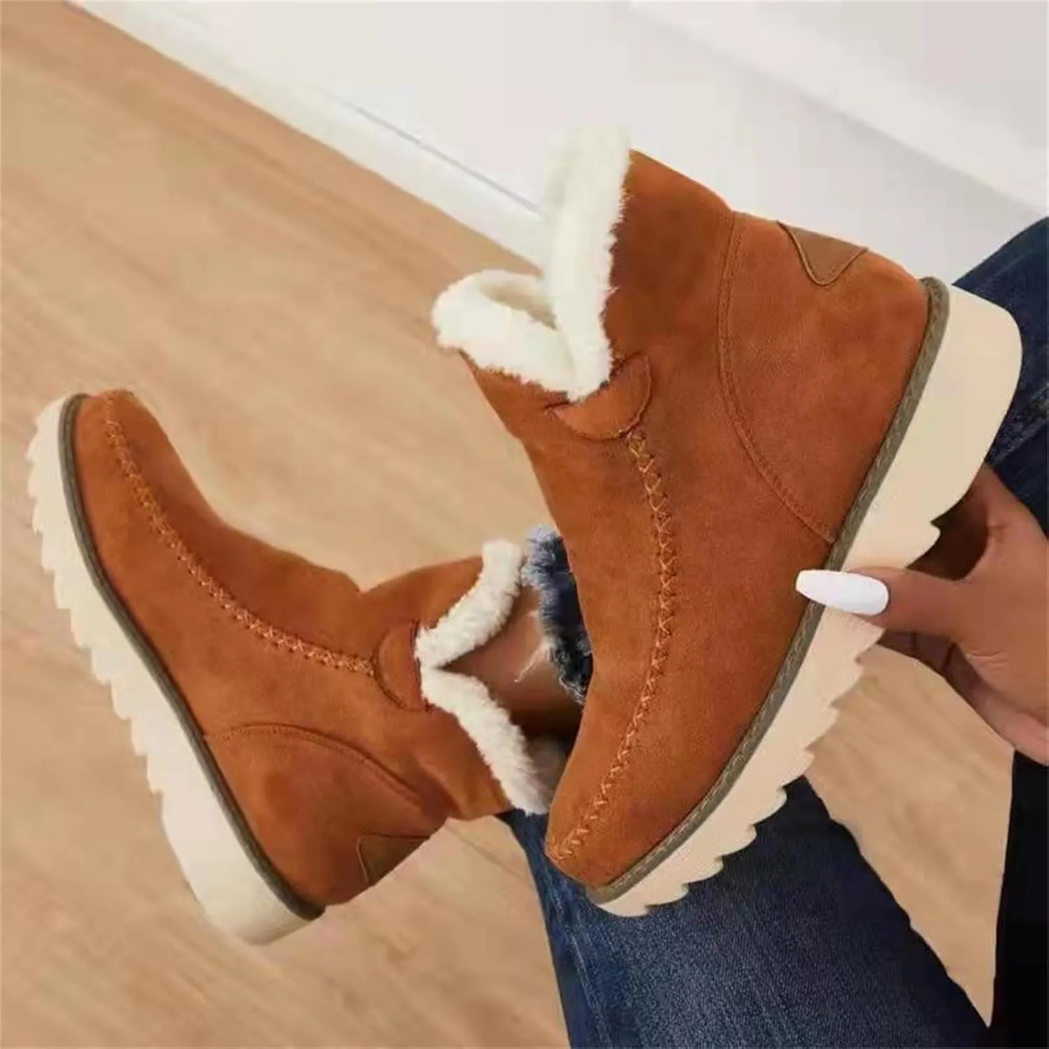 Wide Width Snow Boots Women 11 Women's Faux Fur Boot Furry Fluffy Short Snow Boot Mid-Calf Boots Fur Boots for Women Winter White Zapatos Para Invierno Mujer De Nieve Womens 9.5 Wide Winter Boots