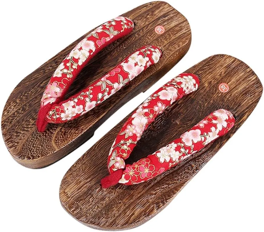 WIGSELBL Wooden Japanese Sandals Geta Clog Sandals Wooden Geta Slippers Japanese Traditional Flip Flop for Boys Girls,Japanese Wooden Clog Sandals Kimono Flip Flops (Color : Style-2, Size : EUR41)