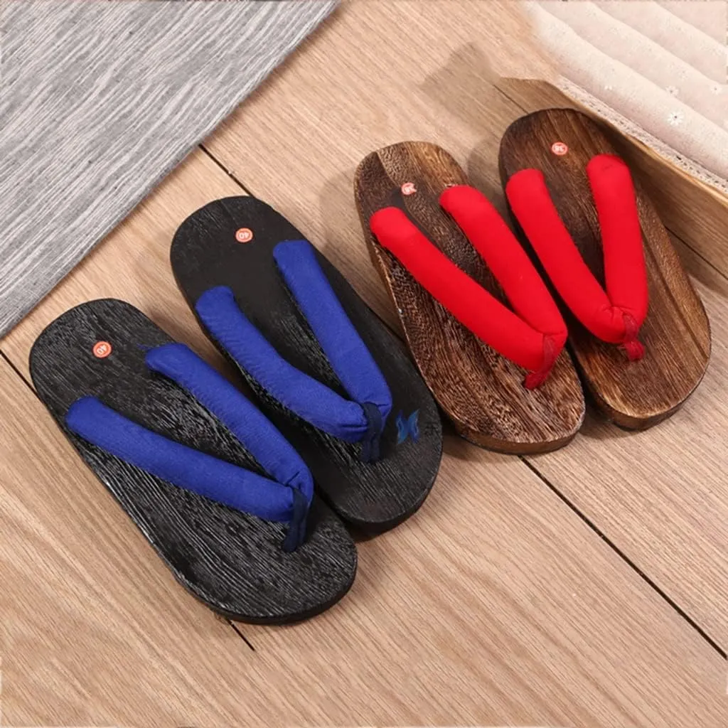 WIGSELBL Wooden Japanese Sandals Geta Clog Sandals Wooden Geta Slippers Japanese Traditional Flip Flop for Boys Girls,Japanese Wooden Clog Sandals Kimono Flip Flops (Color : Style-2, Size : EUR41)