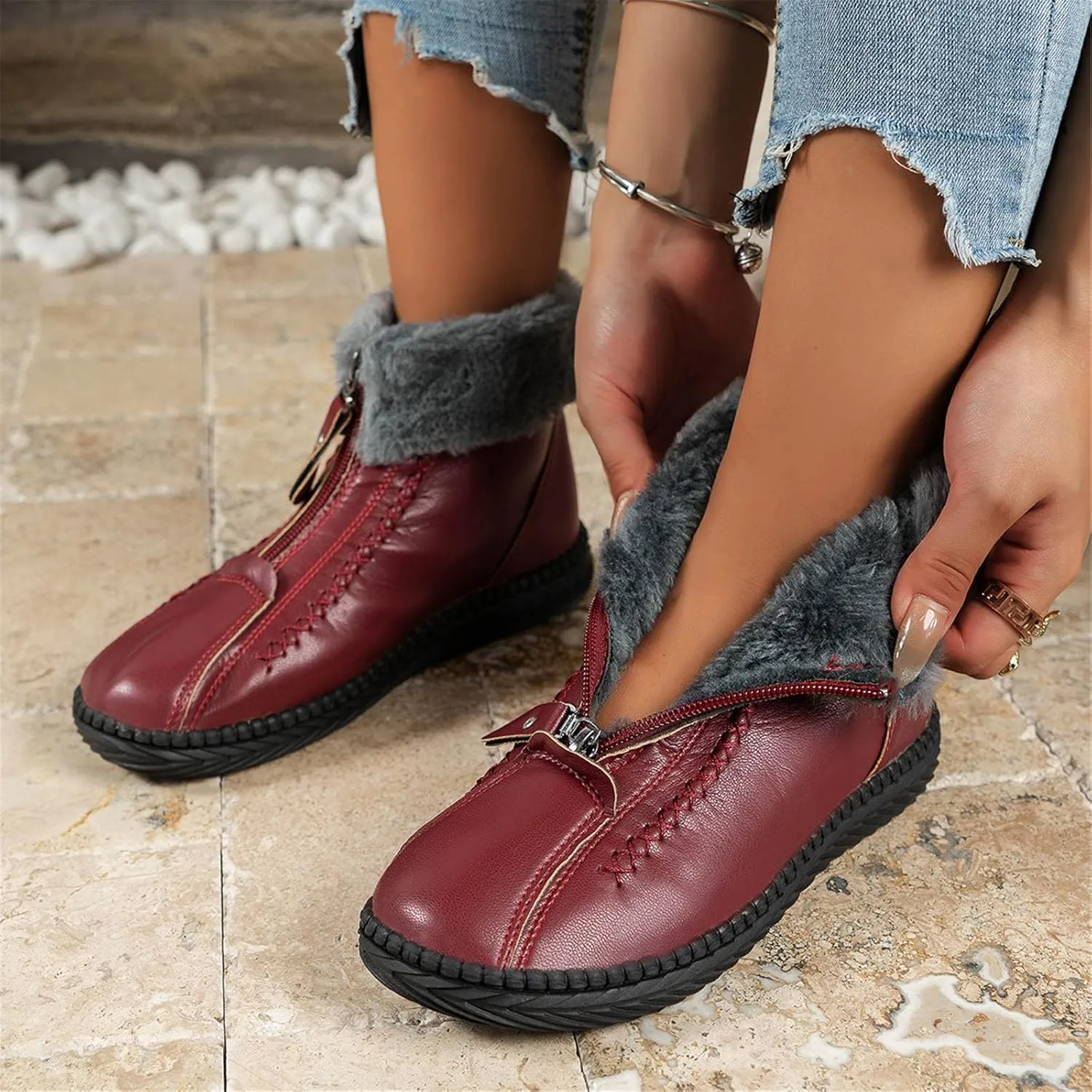 Winter Boots for Woman Cute Women Snow Boots Waterproof Winter Boots Woman Womens Snow Shoes with Poles Botas De FrO Para Mujer Elegantes