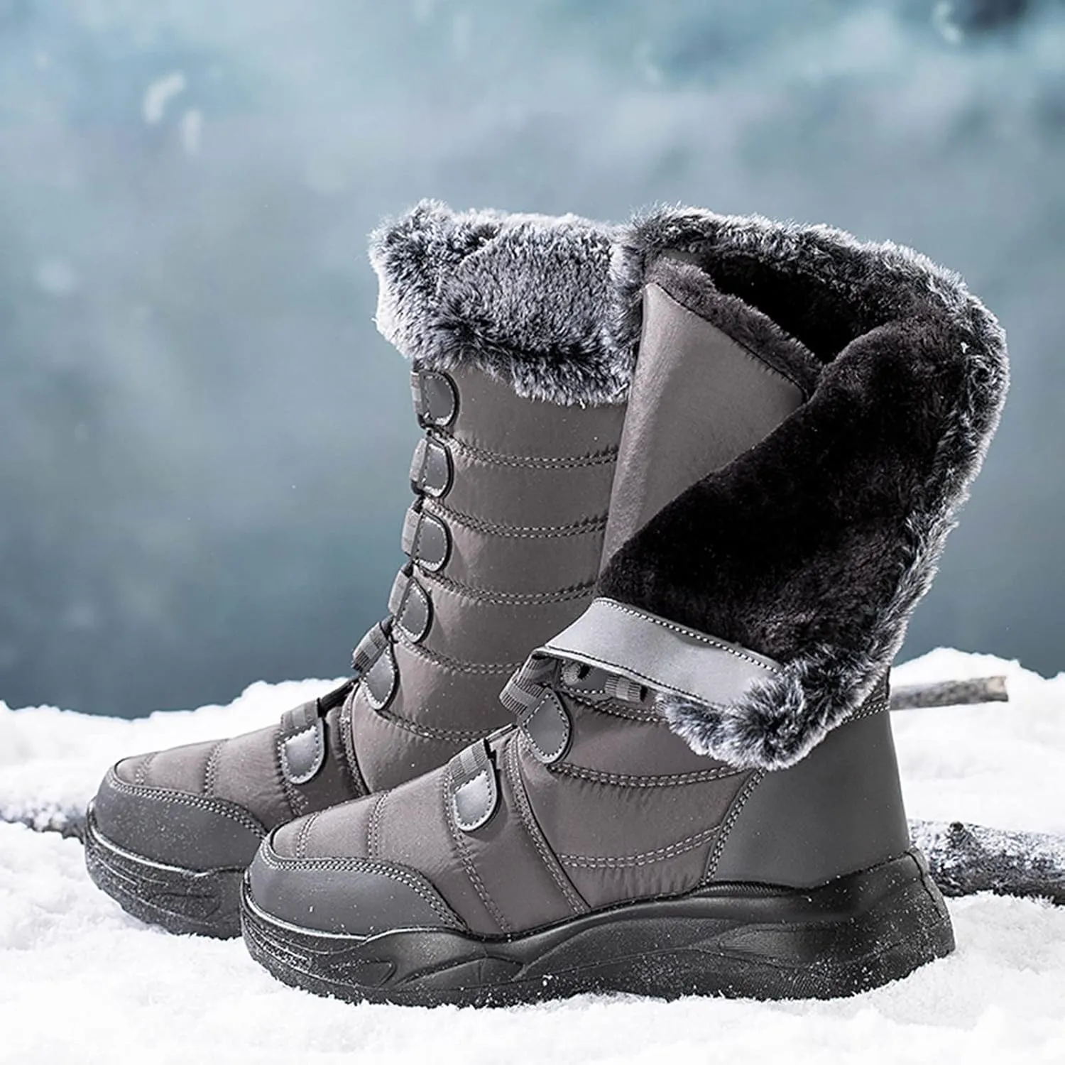 Winter Boots for Women Fashionable Women's Black Work Boots Waterproof Waterproof Snow Boots Wide Woman Winter Leather Knee High Winter Boots Women's Winter Boots Bear Paw Tall