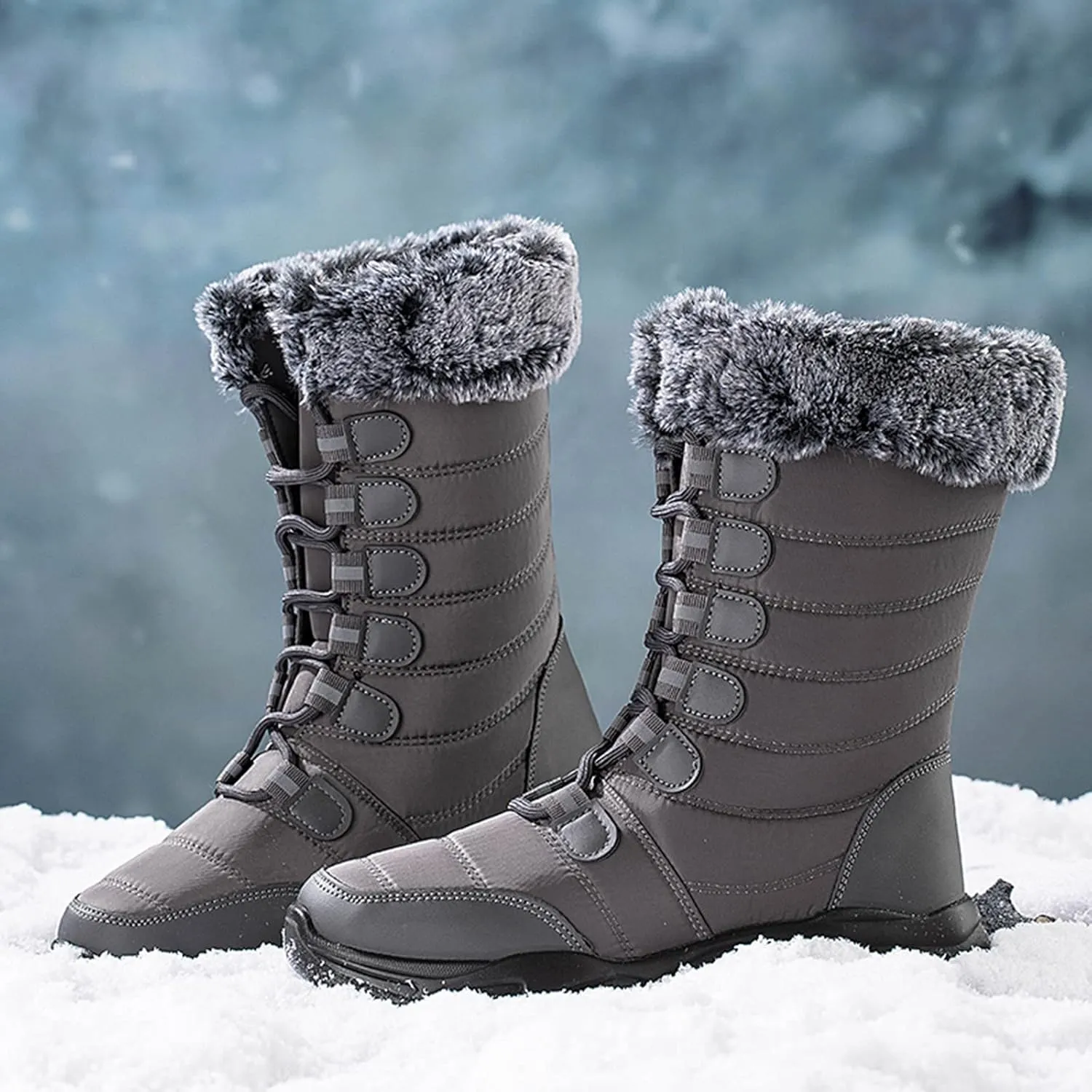 Winter Boots for Women Fashionable Women's Black Work Boots Waterproof Waterproof Snow Boots Wide Woman Winter Leather Knee High Winter Boots Women's Winter Boots Bear Paw Tall