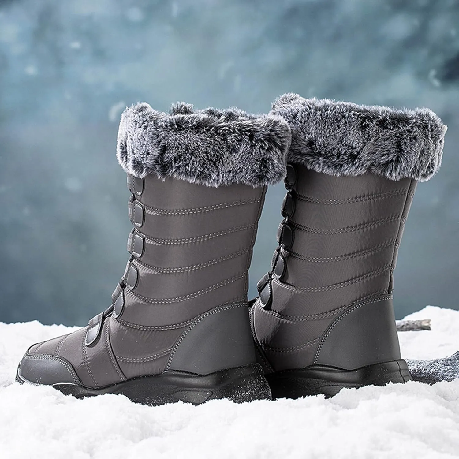 Winter Boots for Women Fashionable Women's Black Work Boots Waterproof Waterproof Snow Boots Wide Woman Winter Leather Knee High Winter Boots Women's Winter Boots Bear Paw Tall