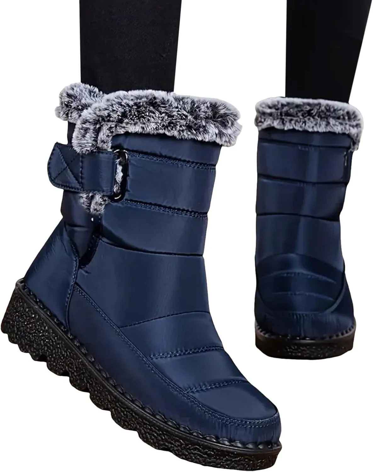 Winter Boots for Women Men Couple Warm Fur Lined Booties Non Slip Waterproof Flat Hook Loop Snow Boots